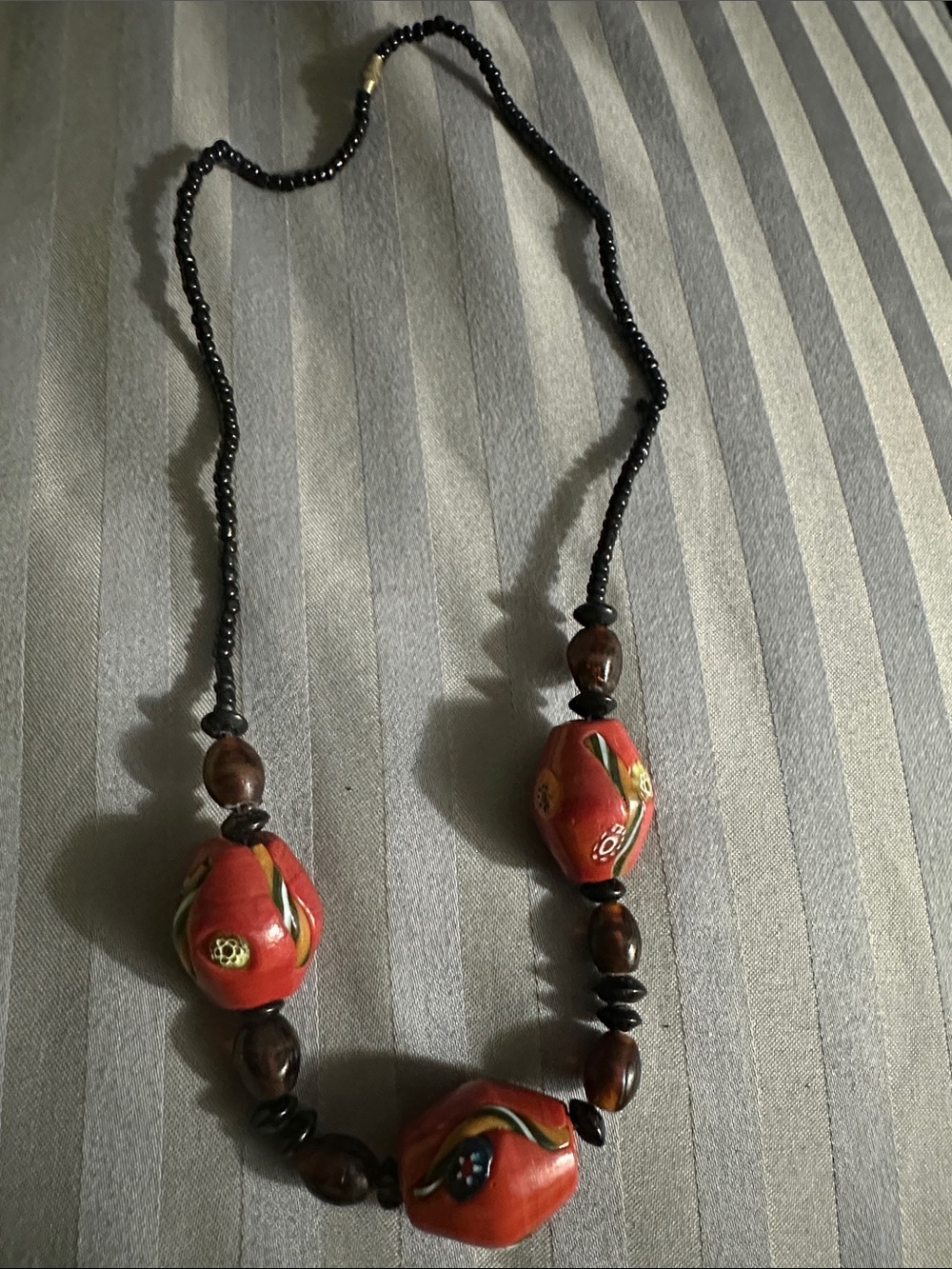 Handcrafted Red Bead & Wood Necklace - Women Jewelry